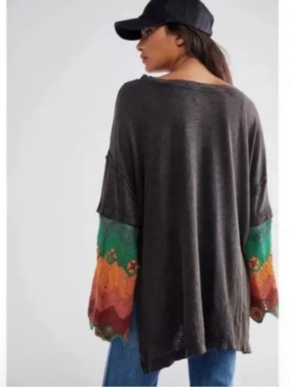 We the Free People So Edgy Tee Oversized Slouchy Crochet Sleeve XS Small RARE - Picture 3 of 14